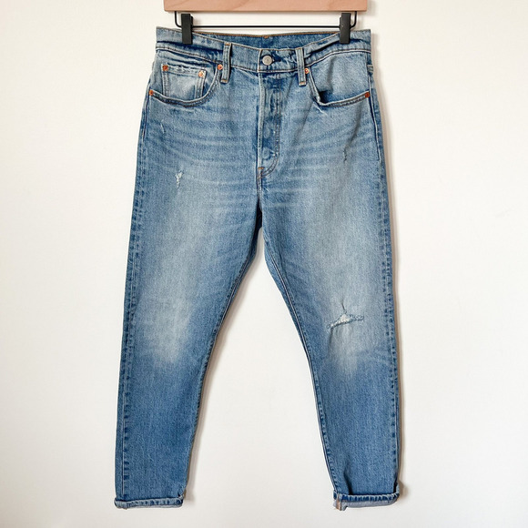 Revolve Levi's 501 Skinny Jeans Distressed Post Modern Blues 29/28 Button Fly - Picture 3 of 15